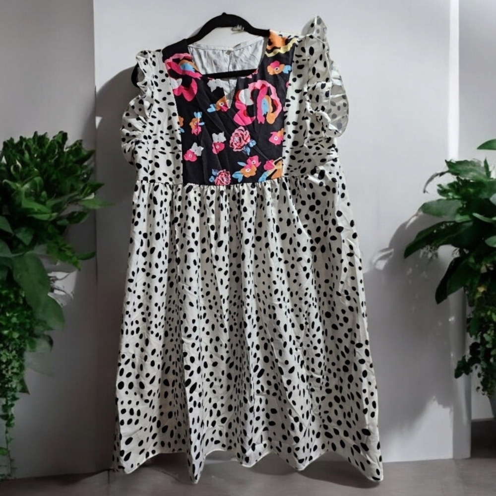 Summer Casual Sleeveless Dress for Women Leopard Splicing Floral Ruffled Maxi